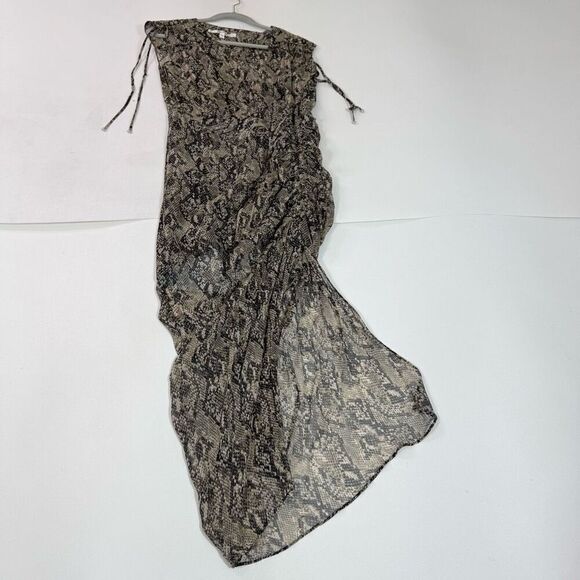 Veronica Beard Teagan Ruched Python-Printed Dress Womens 4 Ruched Slit - Picture 3 of 12